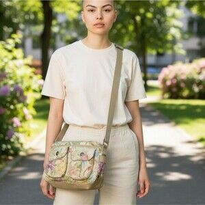 Fossil Floral Canvas Women's Crossbody Purse Beige Bag